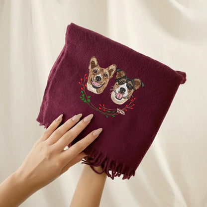 Sciarpa personalizzata con ritratto di cane: elegante sciarpa invernale con il tuo amico a quattro zampe ricamato