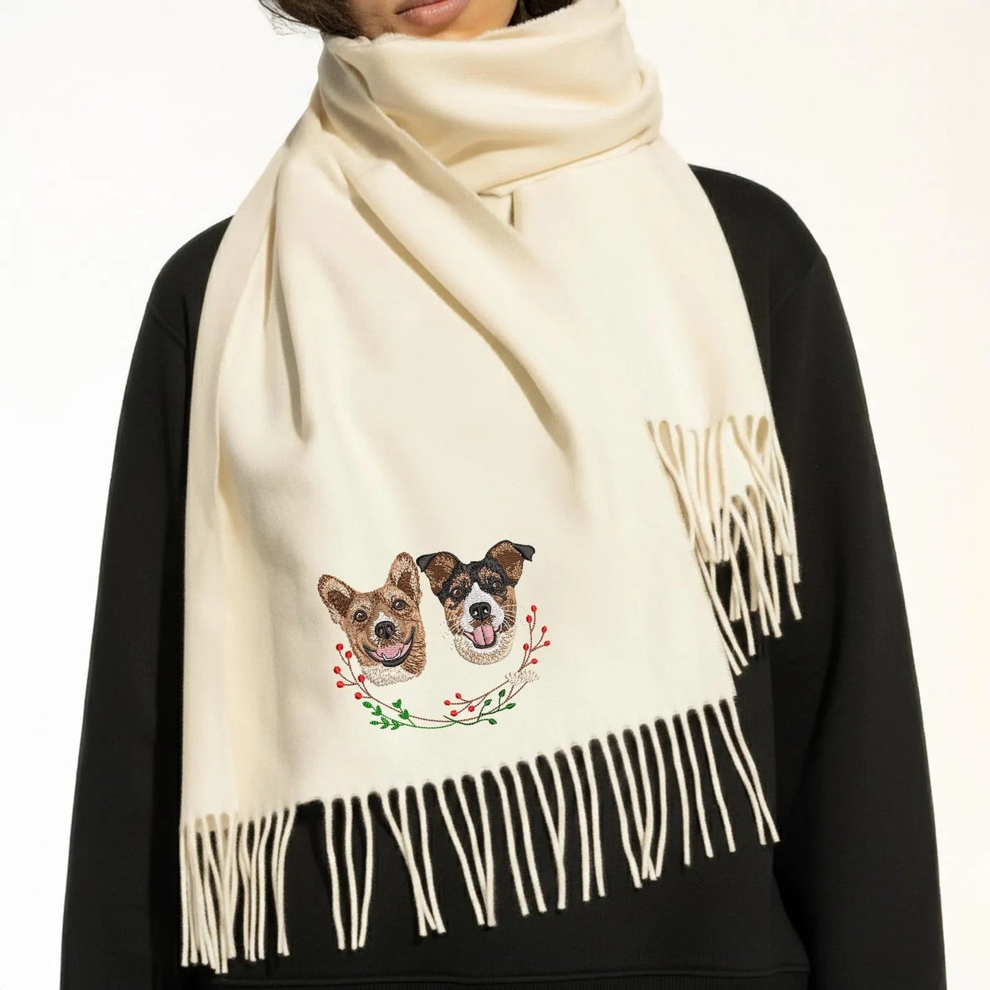 Sciarpa personalizzata con ritratto di cane: elegante sciarpa invernale con il tuo amico a quattro zampe ricamato