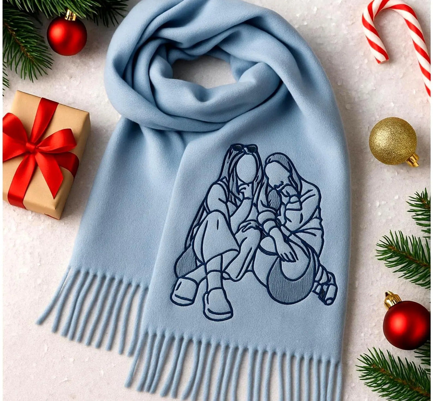 Sciarpa di lana con ricamo fotografico – Regalo fatto a mano per gli amanti degli animali e le famiglie