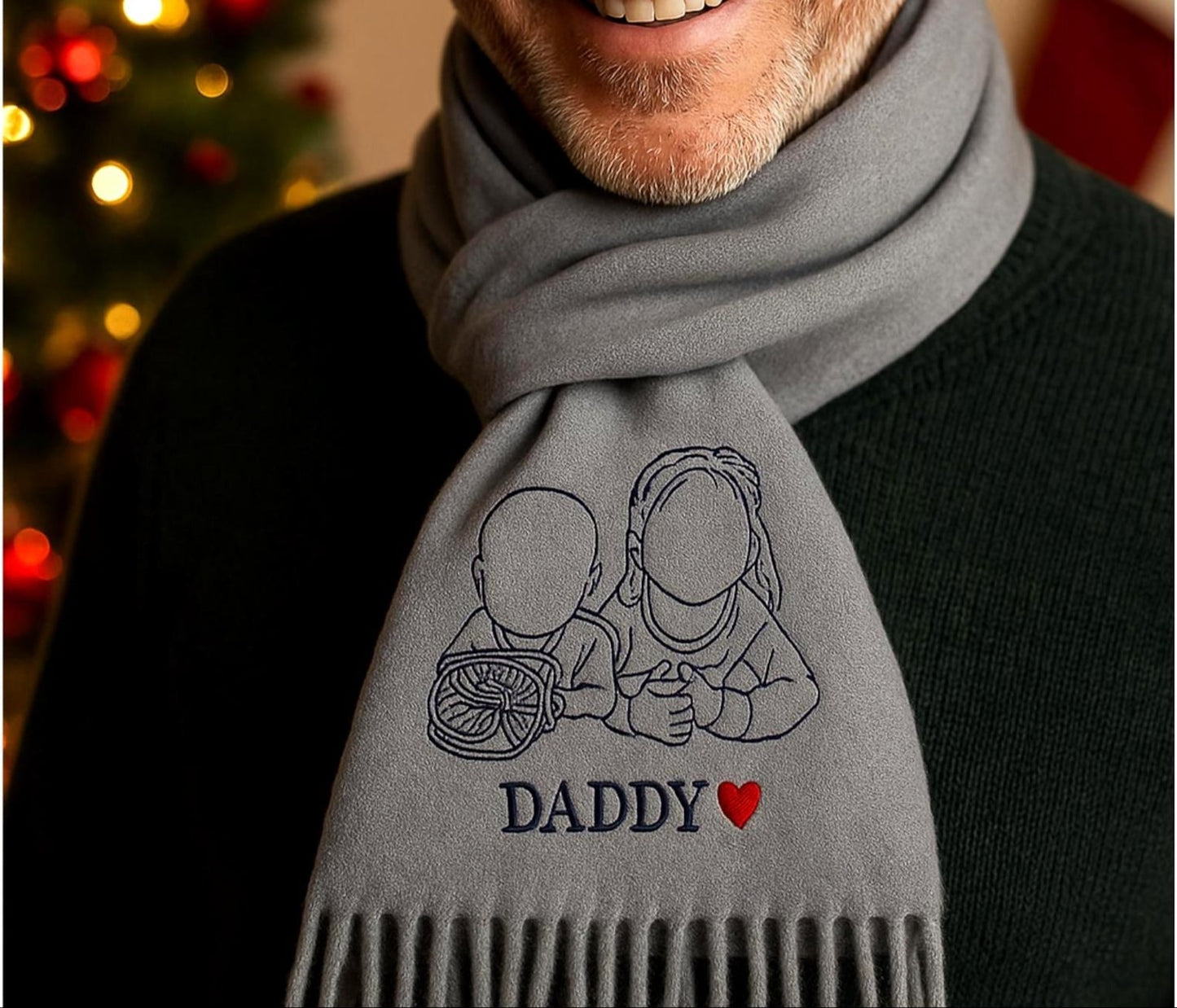 Sciarpa di lana ricamata personalizzata: la tua foto ricamata con amore