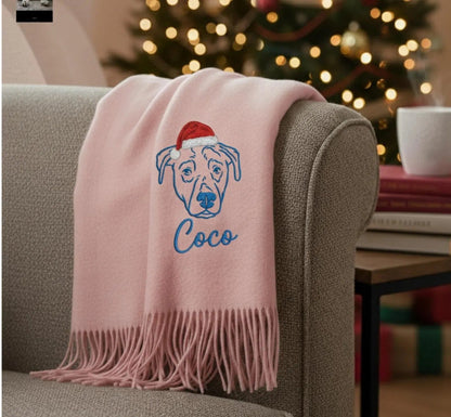 Ritratto di animale domestico su una sciarpa di lana – Sciarpa ricamata individualmente con nome e motivo