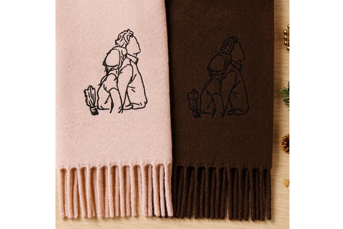 Sciarpa di lana con ricamo fotografico – Regalo fatto a mano per gli amanti degli animali e le famiglie