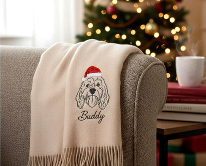 Ritratto di animale domestico su una sciarpa di lana – Sciarpa ricamata individualmente con nome e motivo