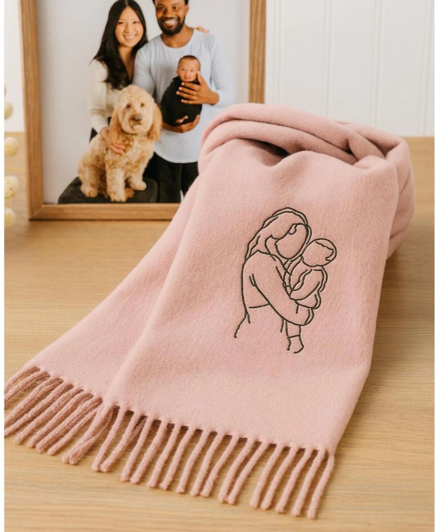 Sciarpa di lana ricamata personalizzata con foto: regalo unico per lei e per lui