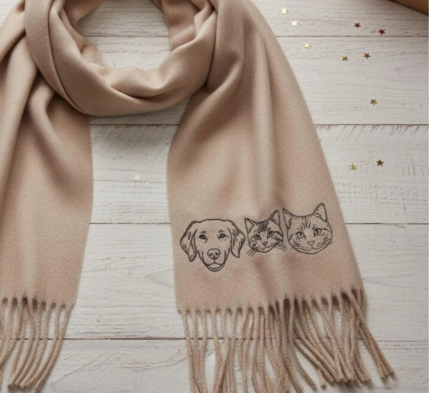 Sciarpa di lana ricamata con volto di animale domestico – Regalo personalizzato per gli amanti degli animali