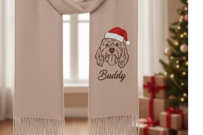 Ritratto di animale domestico su una sciarpa di lana – Sciarpa ricamata individualmente con nome e motivo