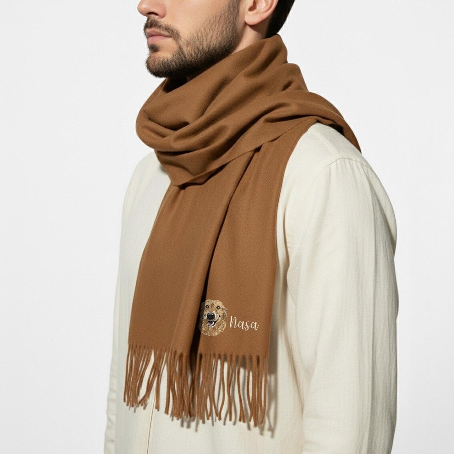 Sciarpa natalizia con muso di cane ricamato – Individuale ed esclusiva per gli amanti degli animali