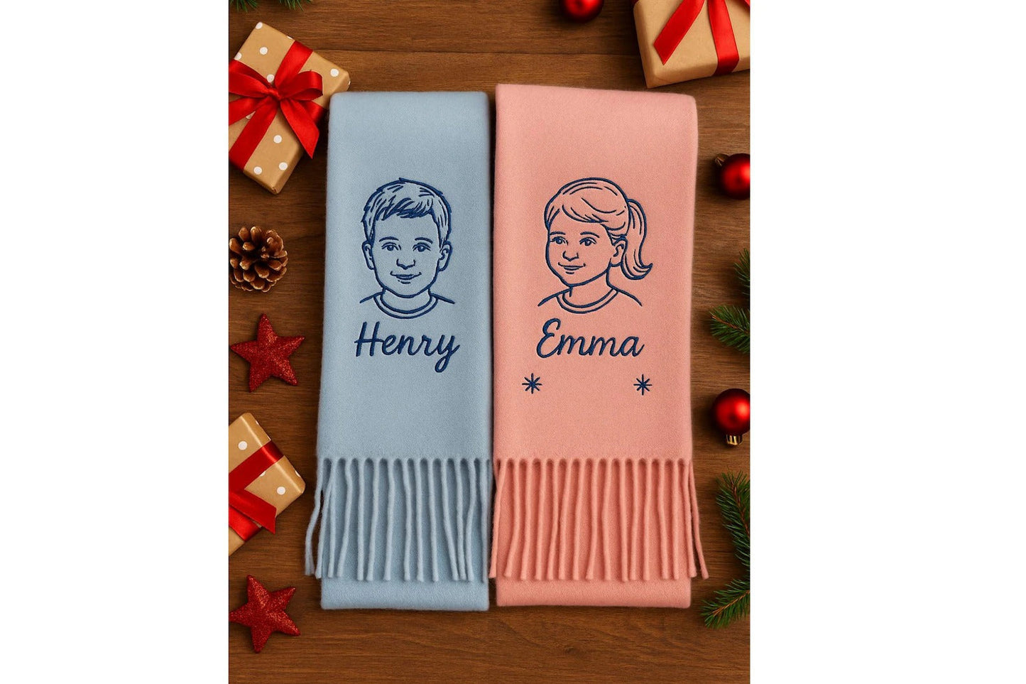 Bestickter Wollschal mit Porträt oder Haustiermotiv – Handgefertigt & individuell