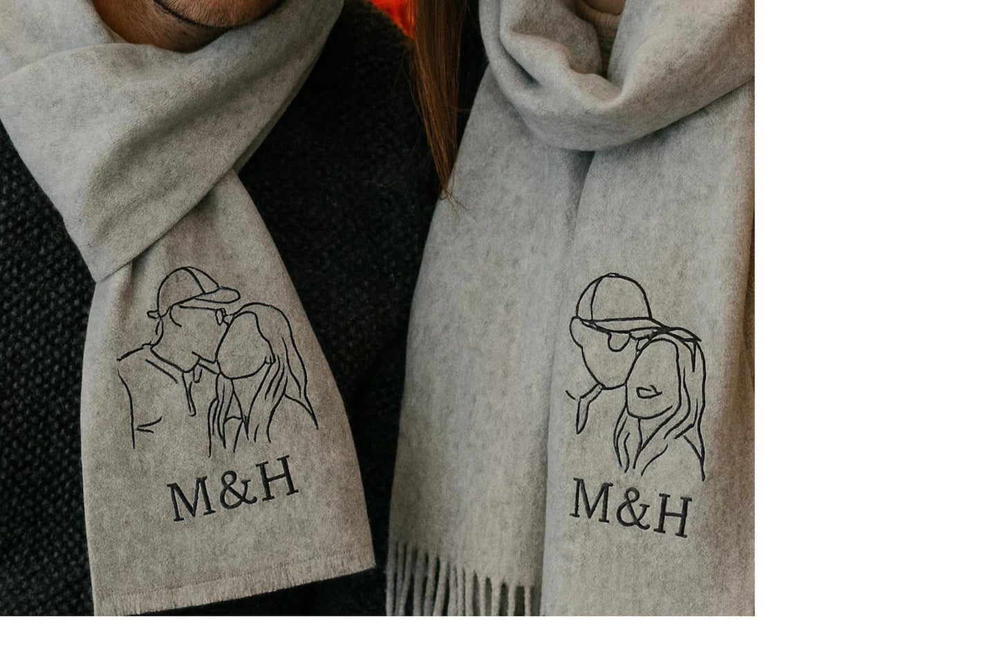 Sciarpa di lana con ricamo fotografico – Regalo fatto a mano per gli amanti degli animali e le famiglie