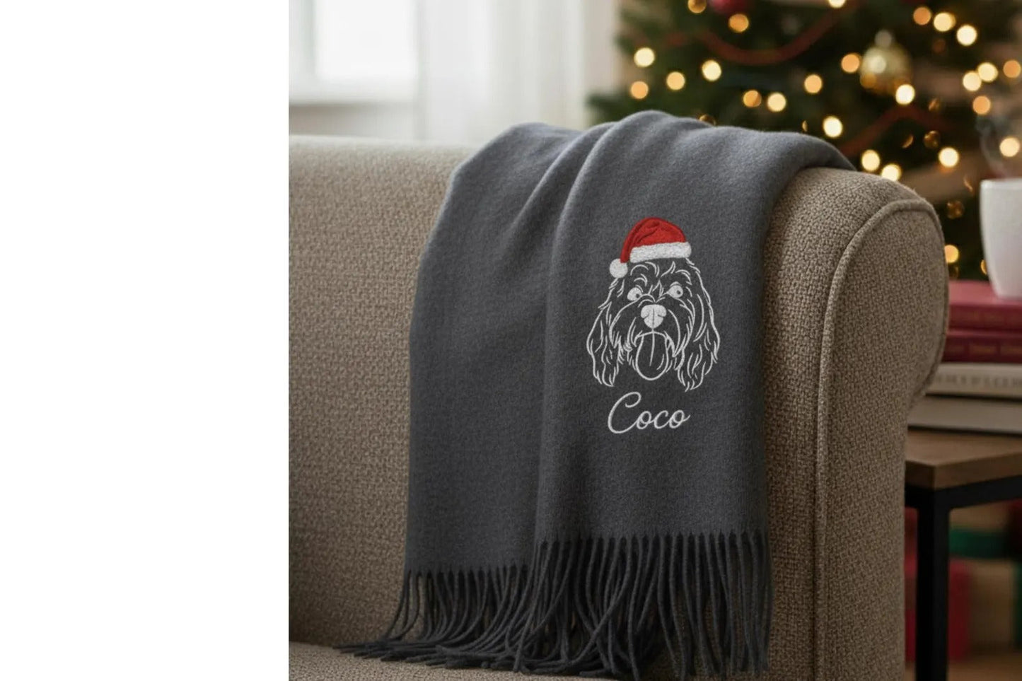 Ritratto di animale domestico su una sciarpa di lana – Sciarpa ricamata individualmente con nome e motivo