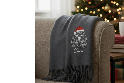 Ritratto di animale domestico su una sciarpa di lana – Sciarpa ricamata individualmente con nome e motivo