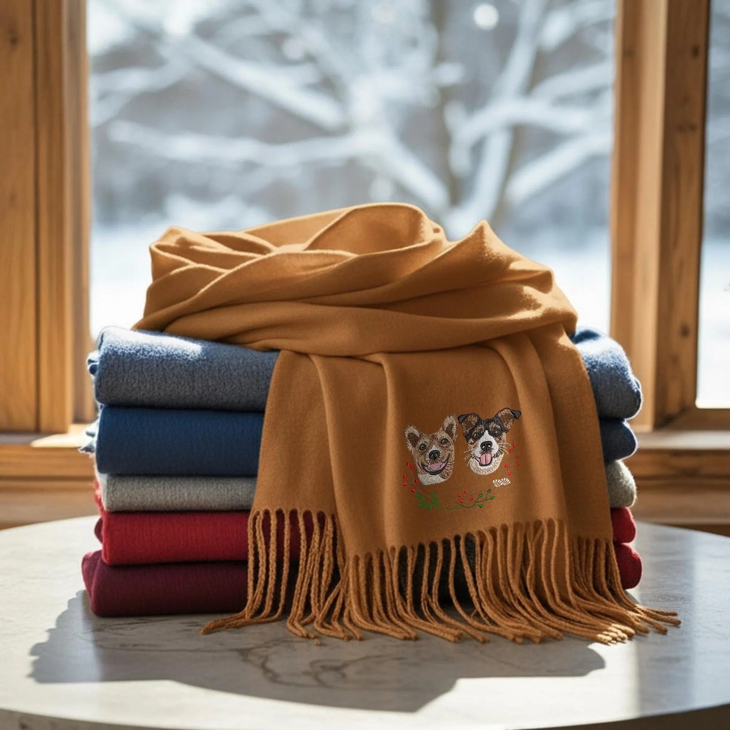 Sciarpa personalizzata con ritratto di cane: elegante sciarpa invernale con il tuo amico a quattro zampe ricamato